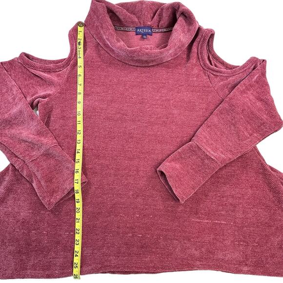 Artesia Sweater Women XL Mauve Purple Stretch Cold Shoulder Cowl Neck Boho Top - Picture 11 of 12